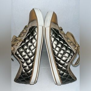 Sz 10.5 WOMENS TORY BURCH SNEAKERS FLATS LOAFERS SHOES METALLIC GOLD/BEI…